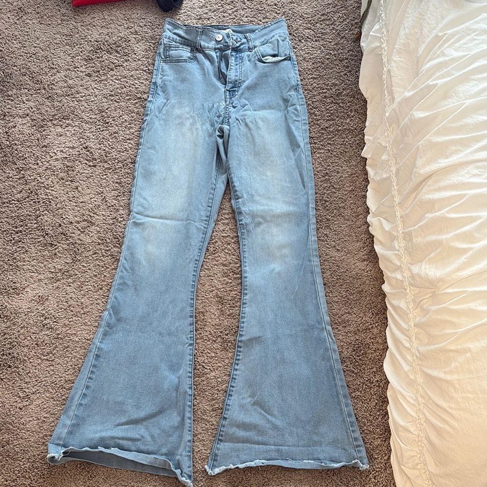 Forever 21 Blue Flare Wide Leg Jeans